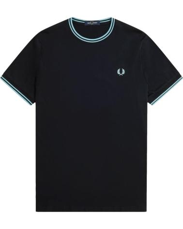 FRED PERRY RIBETED NECK T-SHIRT - SCHWARZ UND BLAU NEGRO