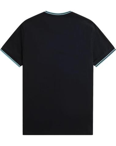 FRED PERRY RIBETED NECK T-SHIRT - SCHWARZ UND BLAU NEGRO
