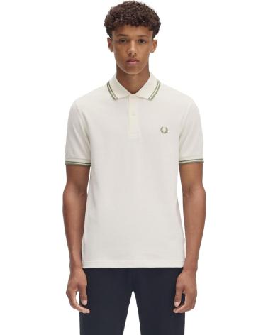 FRED PERRY TWIN TIPPED SHIRT POLO - ECRU MIT GRÜNEN DETAILS CRUDO