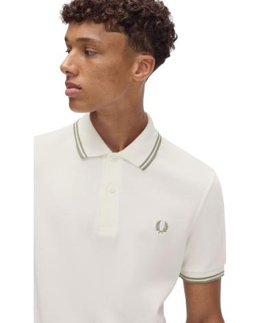 FRED PERRY TWIN TIPPED SHIRT POLO - ECRU MIT GRÜNEN DETAILS CRUDO