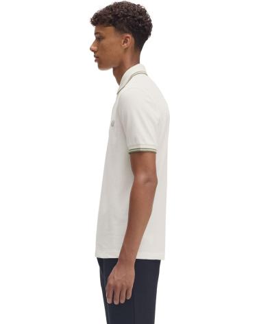 FRED PERRY TWIN TIPPED SHIRT POLO - ECRU MIT GRÜNEN DETAILS CRUDO