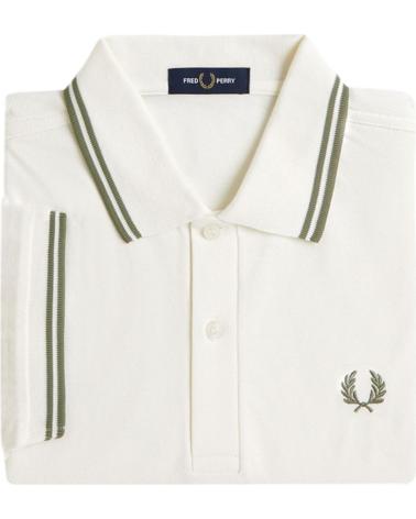 FRED PERRY TWIN TIPPED SHIRT POLO - ECRU MIT GRÜNEN DETAILS CRUDO