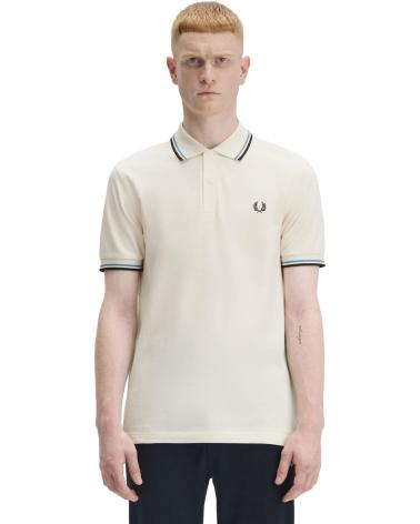 FRED PERRY TWIN TIPPED POLO BEIGE MIT BLAU-SCHWARZEN AKZENTEN BEIGE