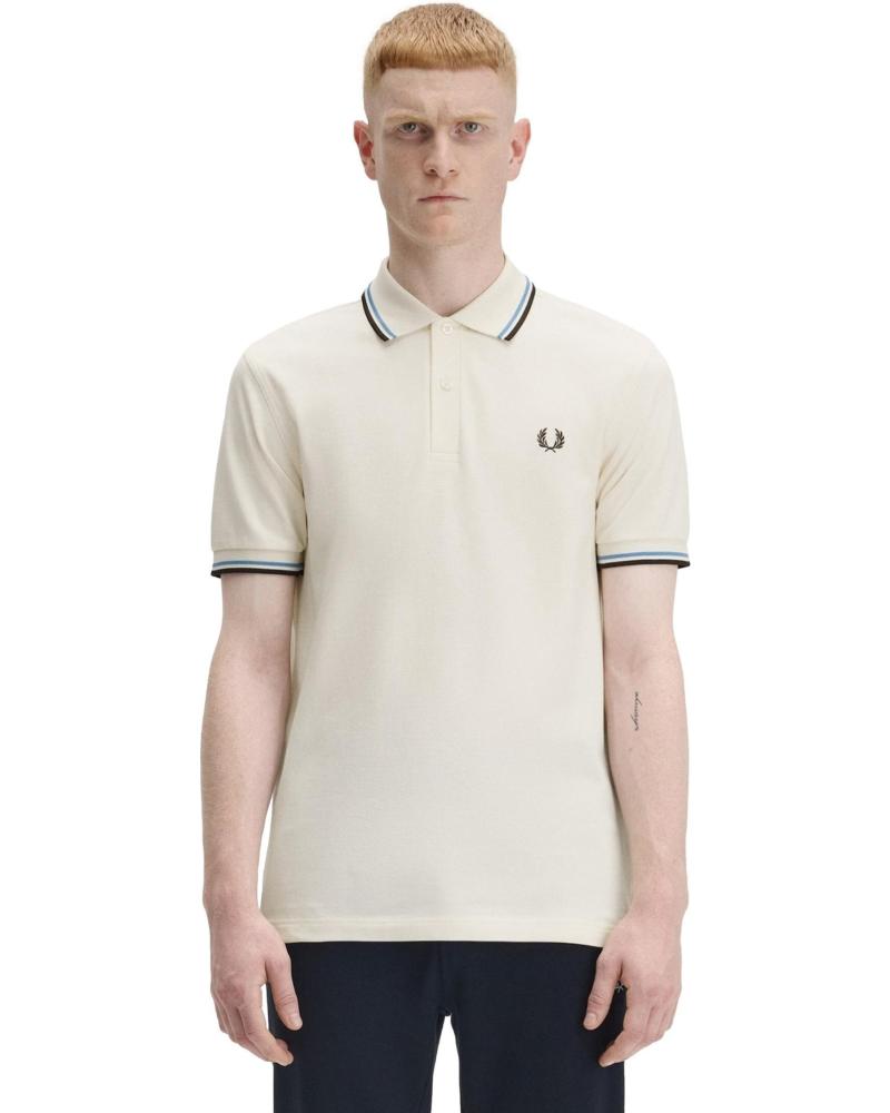 FRED PERRY TWIN TIPPED POLO BEIGE MIT BLAU-SCHWARZEN AKZENTEN BEIGE