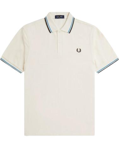 FRED PERRY TWIN TIPPED POLO BEIGE MIT BLAU-SCHWARZEN AKZENTEN BEIGE