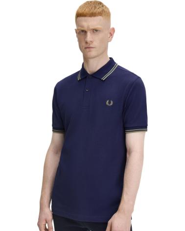 FRED PERRY TWIN TIPPED POLO MARINE MIT GRÜNEN AKZENTEN MARINO