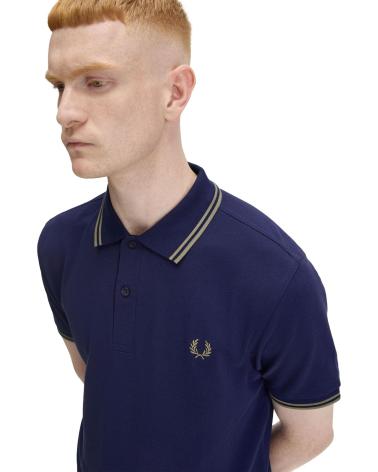 FRED PERRY TWIN TIPPED POLO MARINE MIT GRÜNEN AKZENTEN MARINO