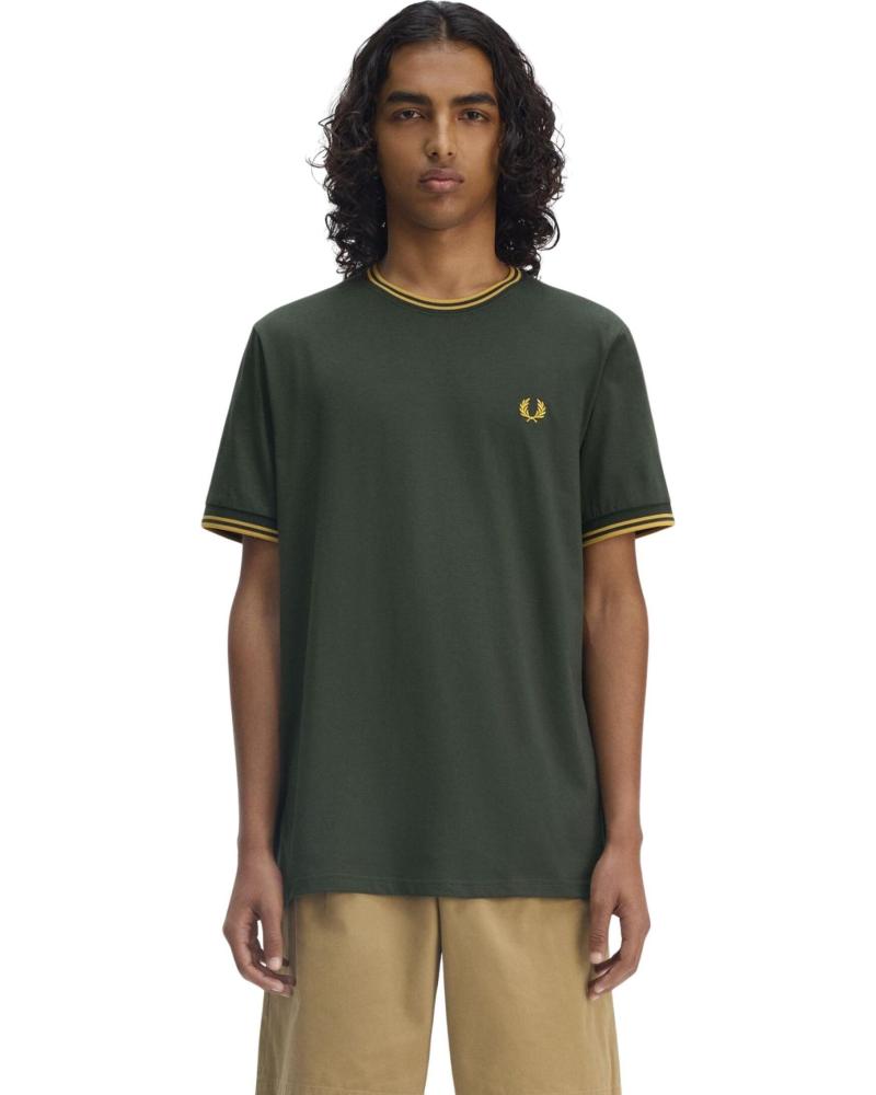 FRED PERRY CAMISETA -AMARILLA RIBETED NECK TEE VERDE