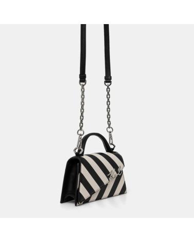 SAC BANDOULIÈRE KARL LAGERFELD SIGNATURE SP SLIM CROSSBODY RAYURES NOIR ET BLANC BLKWHT