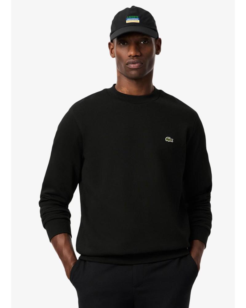 LACOSTE SCHWARZES BAUMWOLL-SWEATSHIRT MIT RUNDHALSAUSSCHNITT NEGRO