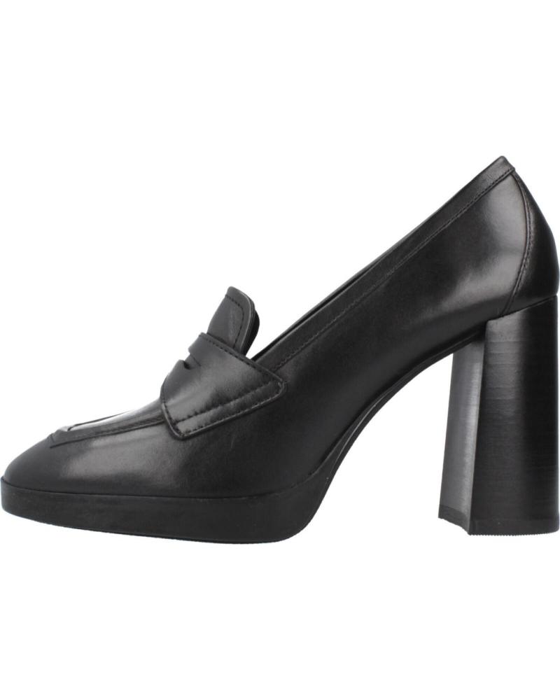 GEOX D TEULADA C9999 BLACK LEATHER HEELED LOAFERS C9999
