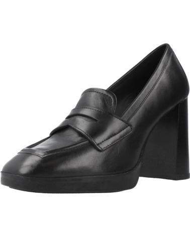 GEOX D TEULADA C9999 BLACK LEATHER HEELED LOAFERS C9999
