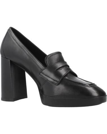 GEOX D TEULADA C9999 BLACK LEATHER HEELED LOAFERS C9999