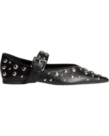 CORINA BLACK BUCKLE BALLET FLAT WITH STUDS NEGRO