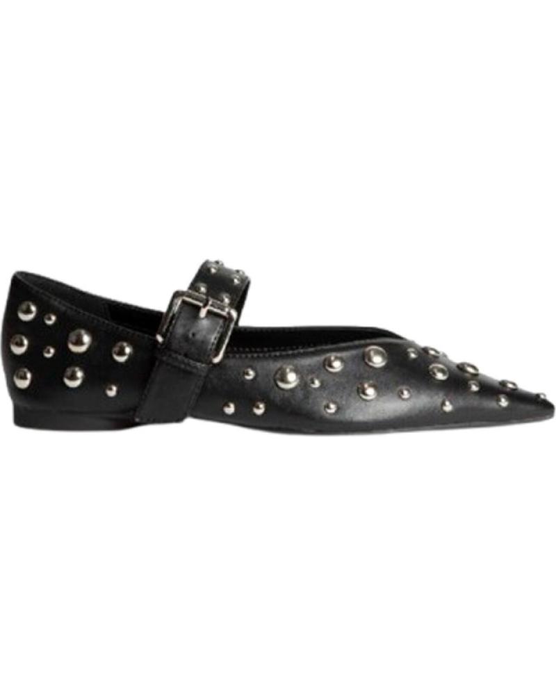 CORINA BLACK BUCKLE BALLET FLAT WITH STUDS NEGRO