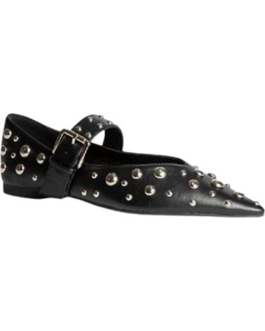 CORINA BLACK BUCKLE BALLET FLAT WITH STUDS NEGRO