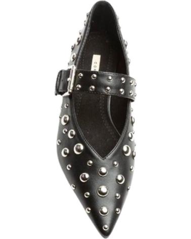 CORINA BLACK BUCKLE BALLET FLAT WITH STUDS NEGRO