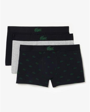 LACOSTE PACK 3 BOXERS ABIMES-VERT-ARGENT SH5154 NEGRO
