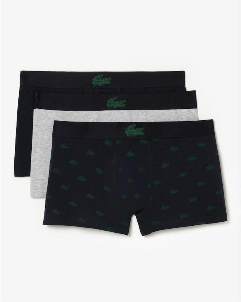LACOSTE PACK 3 BOXERS ABIMES-VERT-ARGENT SH5154 NEGRO