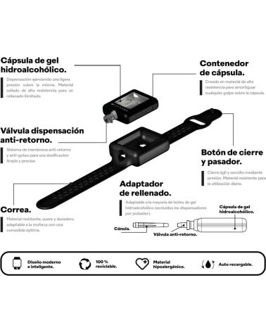 PULSERA RECARGABLE CLEANDS PARA GEL HIDROALCOHÓLICO - ROSA ROSA