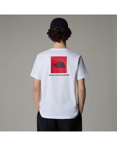 THE NORTH FACE T-SHIRT BIANCA MANICHE CORTE CON LOGO QUADRATO ROSSO BLANCO