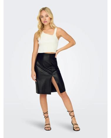 FALDA MIDI DE PIEL SINTÉTICA ONLY NEGRA - MODELO 15322453 NEGRO