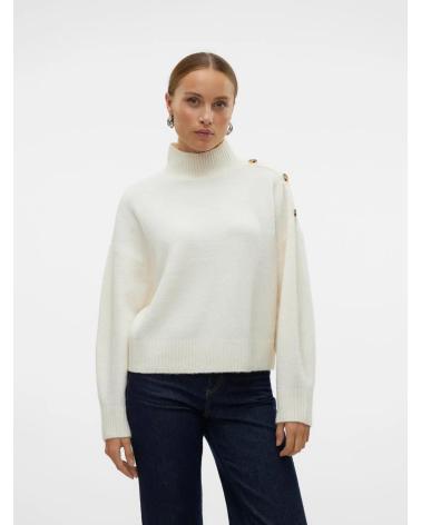 VERO MODA ROLLKRAGEN-STRICKPULLOVER MIT KNÖPFEN, MODELL 10326837, CREMEFARBEN GRIS