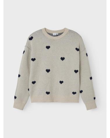 NAME IT JERSEY DE PUNTO CON CORAZONES PARA MUJER BEIGE