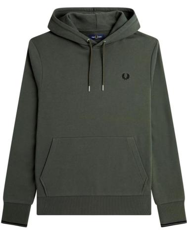 SWEAT À CAPUCHE FRED PERRY VERT AVEC BORDS-CÔTES VERDE