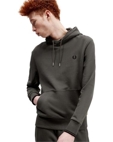 SWEAT À CAPUCHE FRED PERRY VERT AVEC BORDS-CÔTES VERDE