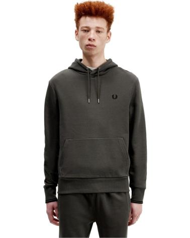SWEAT À CAPUCHE FRED PERRY VERT AVEC BORDS-CÔTES VERDE