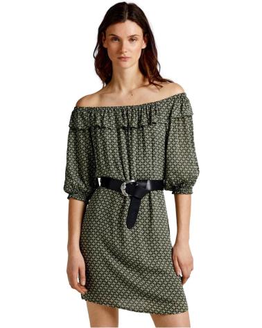 PEPE JEANS VESTITO CORTO PL953352 VERDE FANTASIA SCOLLO BARCA VERDE
