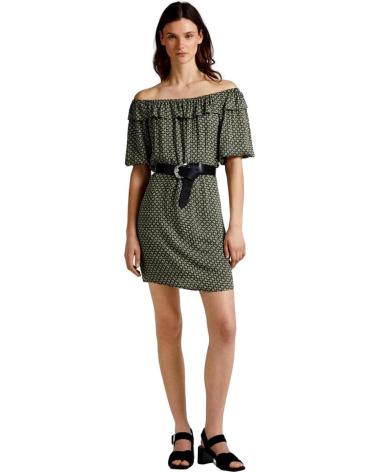 PEPE JEANS VESTITO CORTO PL953352 VERDE FANTASIA SCOLLO BARCA VERDE