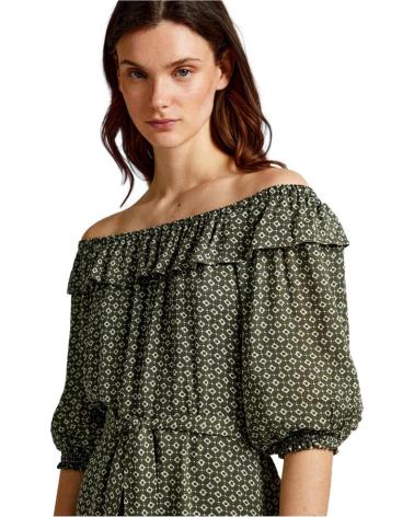 PEPE JEANS VESTITO CORTO PL953352 VERDE FANTASIA SCOLLO BARCA VERDE
