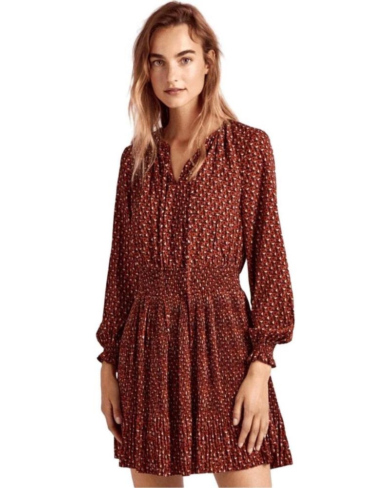 PEPE JEANS PLISSIERTES BOHO-KLEID ROT - MODELL PL953422 ROJO