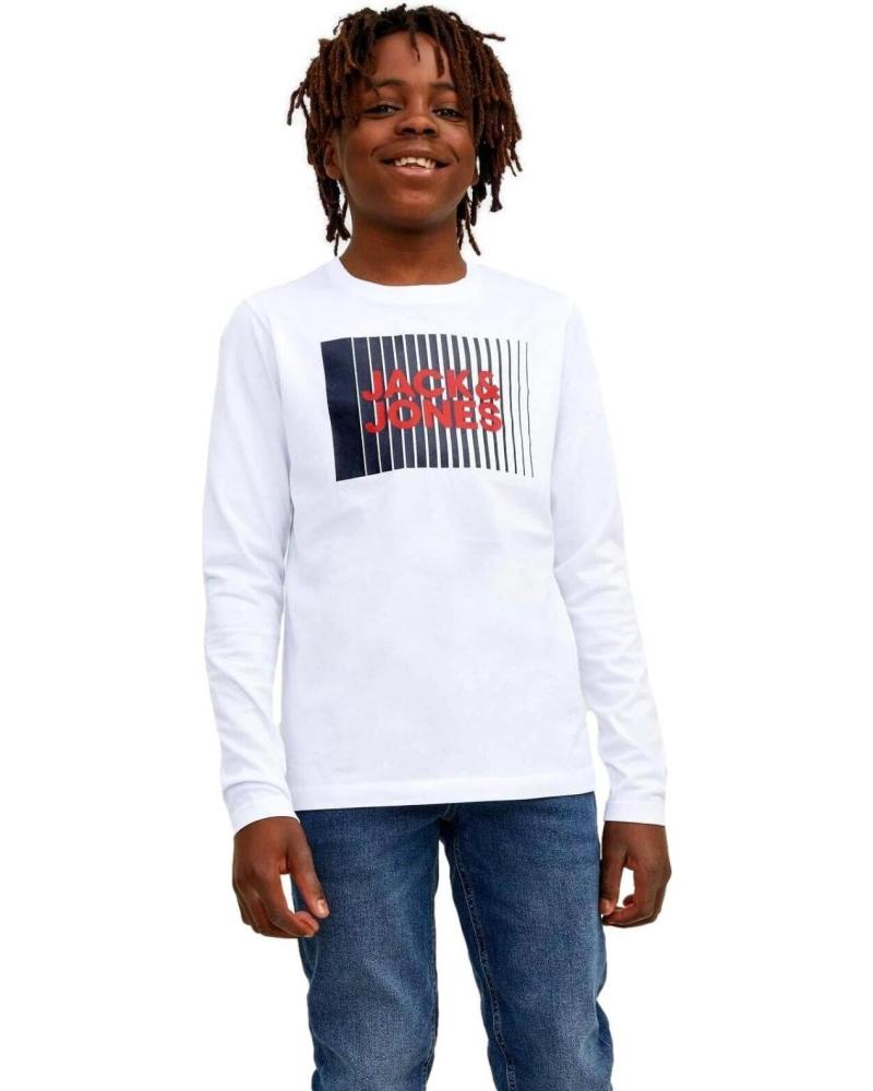 JACK & JONES LANGARMSHIRT KIND 12244209 WEISS MIT METALLIC-LOGO BLANCO