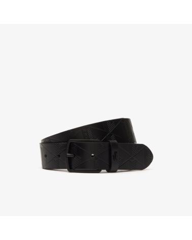 CINTURA LACOSTE IN PELLE TESTURIZZATA CON MONOGRAMMA NERA NEGRO