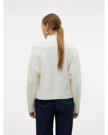 VERO MODA ROLLKRAGEN-STRICKPULLOVER MIT KNÖPFEN, MODELL 10326837, CREMEFARBEN GRIS