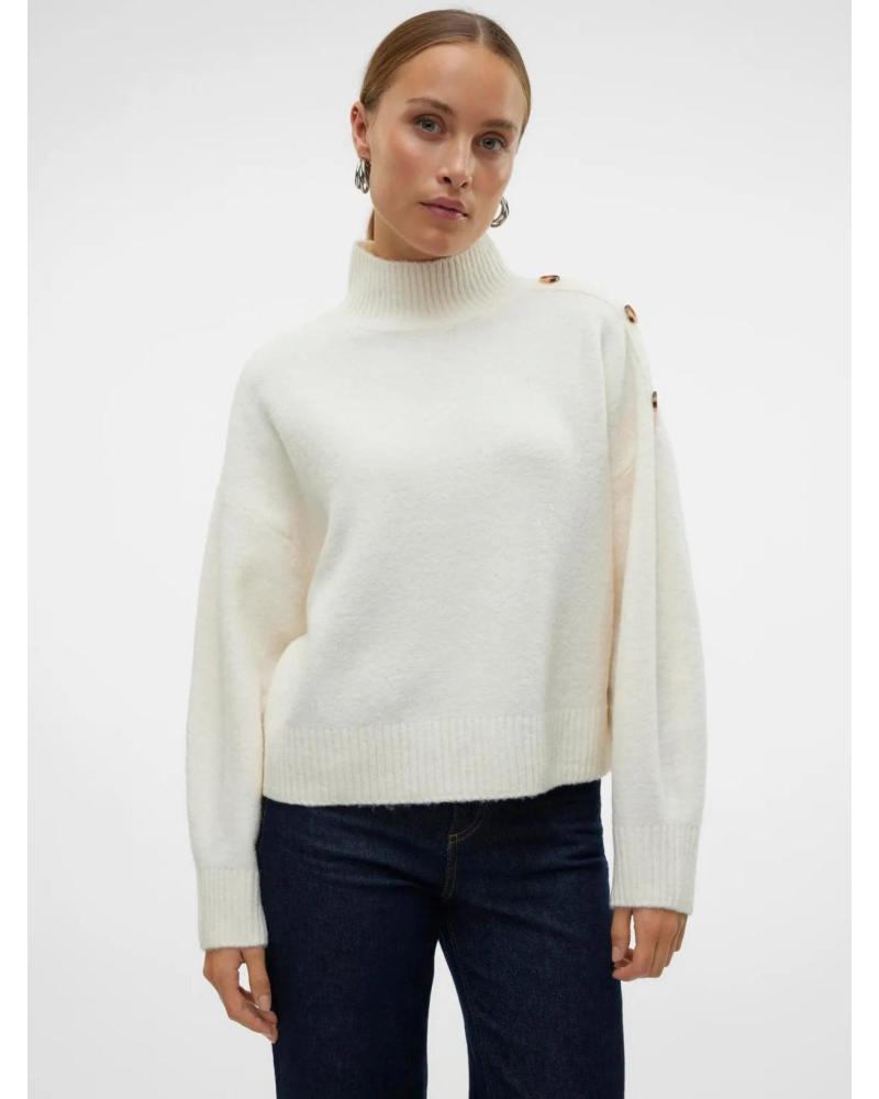 VERO MODA ROLLKRAGEN-STRICKPULLOVER MIT KNÖPFEN, MODELL 10326837, CREMEFARBEN GRIS