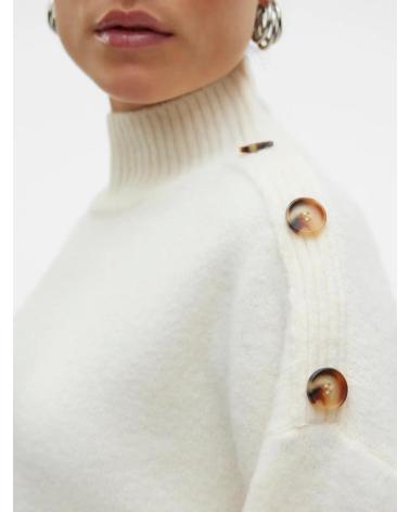VERO MODA ROLLKRAGEN-STRICKPULLOVER MIT KNÖPFEN, MODELL 10326837, CREMEFARBEN GRIS