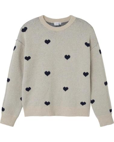 NAME IT JERSEY DE PUNTO CON CORAZONES PARA MUJER BEIGE