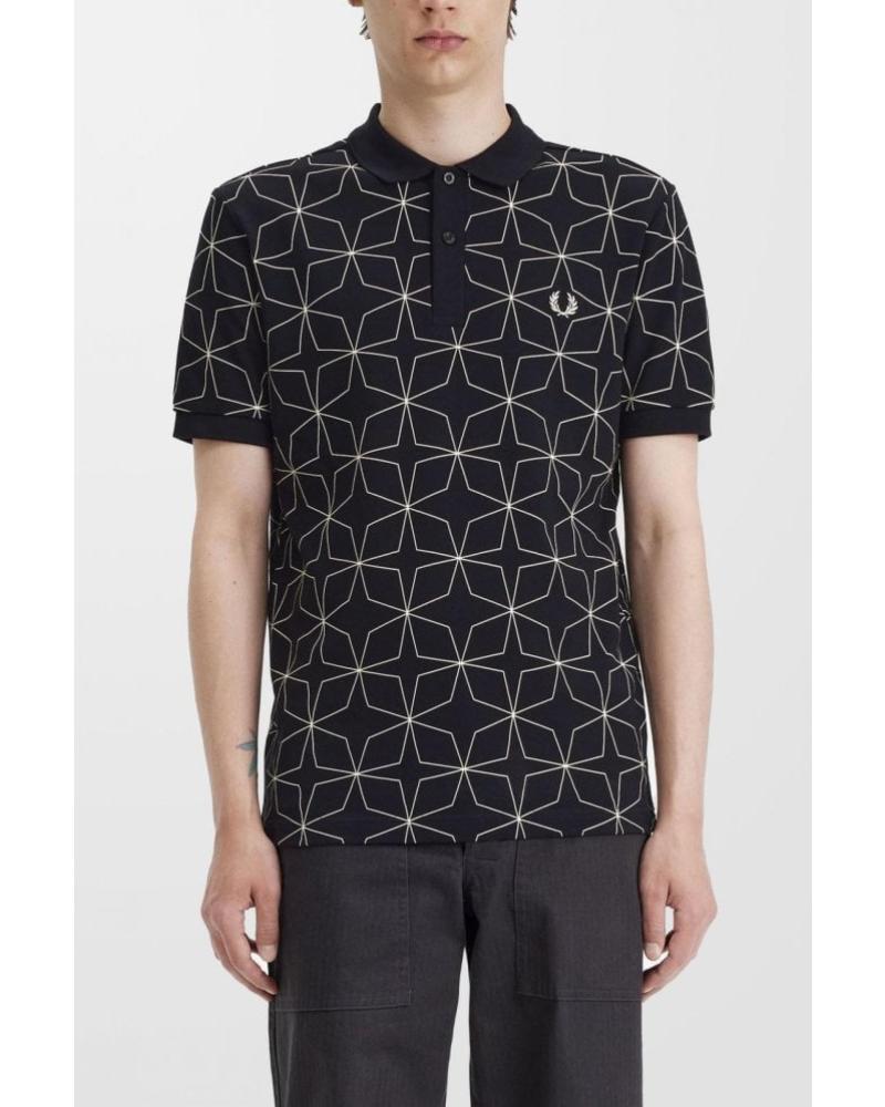 FRED PERRY GEOMETRISCHES POLO M7733 SCHWARZ NEGRO