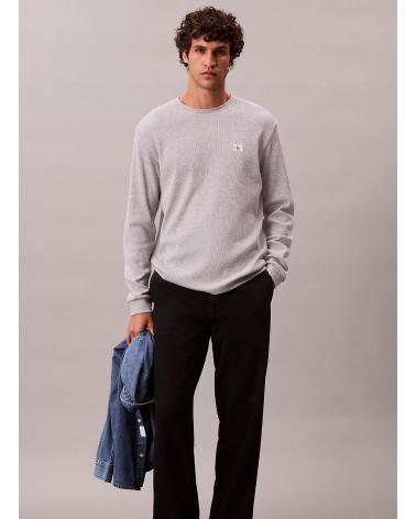CALVIN KLEIN LANGARMSHIRT WAFFLE BADGE RUNDHALS GRAU GRIS