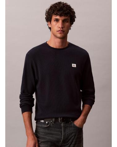 CALVIN KLEIN LANGARMSHIRT WAFFLE BADGE RUNDHALS MARINEBLAU MARINO