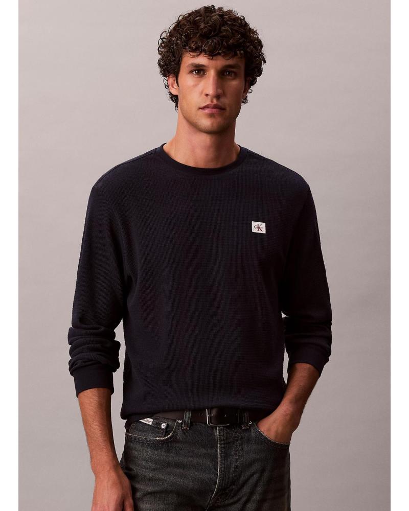 CALVIN KLEIN T-SHIRT MANICA LUNGA WAFFLE BADGE GIROCOLLO BLU SCURO MARINO