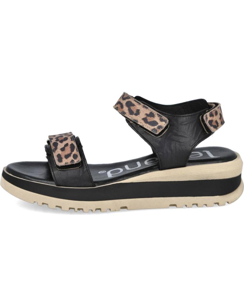 SUAVE BY LEYLAND MD5403 FLACHE LEDERSANDALEN MIT ANIMAL-PRINT IN SCHWARZ NEGRO
