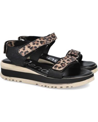 SUAVE BY LEYLAND MD5403 FLACHE LEDERSANDALEN MIT ANIMAL-PRINT IN SCHWARZ NEGRO