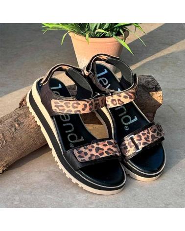 SUAVE BY LEYLAND MD5403 FLACHE LEDERSANDALEN MIT ANIMAL-PRINT IN SCHWARZ NEGRO