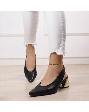 L&R SHOES MY10051 SCARPE SLINGBACK NERE CON TACCO QUADRATO DORATO NEGRO