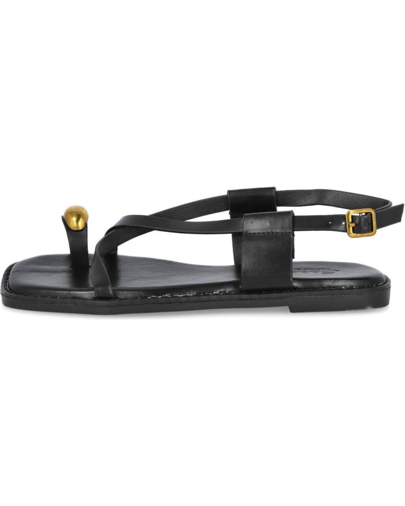 L&R SHOES FLACHE SANDALEN GZ-1U42-55 MIT METALLVERZIERUNG SCHWARZ NEGRO